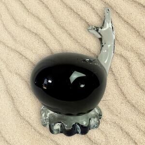 Art Glass Cobalt Blue Whale Paperweight Beachy Nautical Decor Collectible